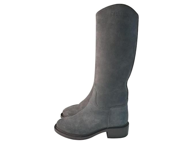 Chanel Grey Suede Boots Dark grey  ref.964549