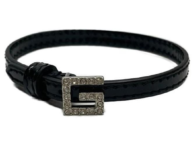 2021 Spring & Summer Gucci High End Black Leather Square G Buckle Women  Bracelet Silver/Yellow