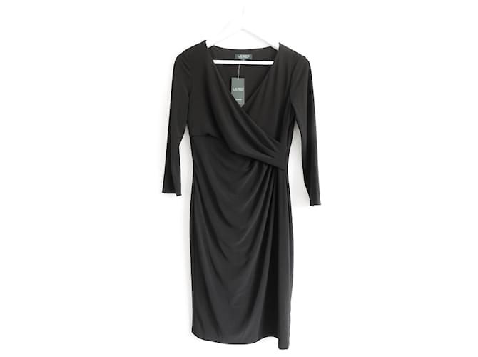 Schwarzes Jerseykleid mit drapierter Vorderseite von Ralph Lauren Polyester  ref.964568