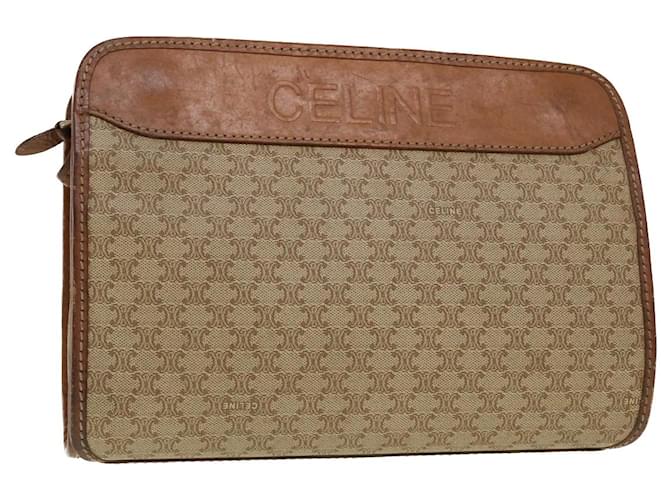 Céline CELINE Macadam Canvas Clutch Bag PVC Leather Beige Auth 45077  ref.964639
