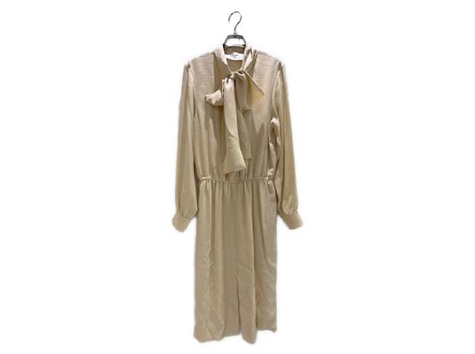 Céline ****CELINE Beige Silk Long Sleeve Dress  ref.964688