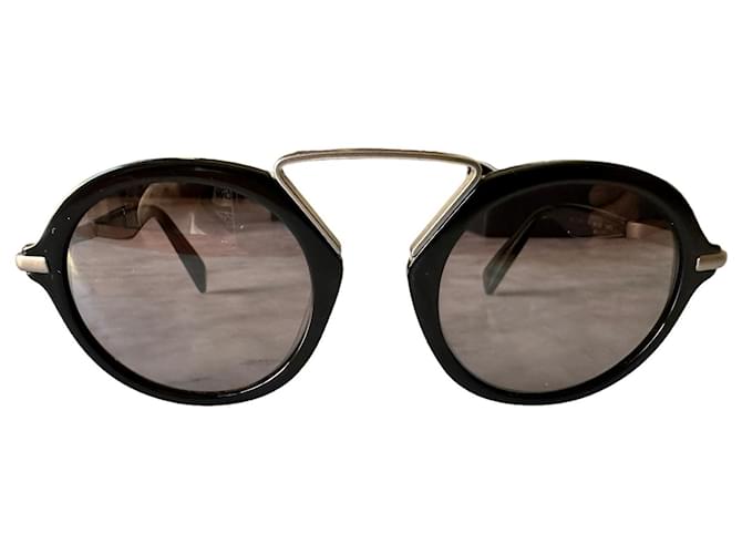 Yohji Yamamoto Schwarze, abgerundete Sonnenbrille Acetat  ref.964696