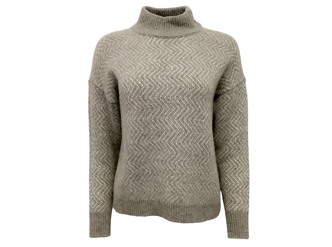 Peserico Pesérico Gris / Pull scintillant blanc à col montant