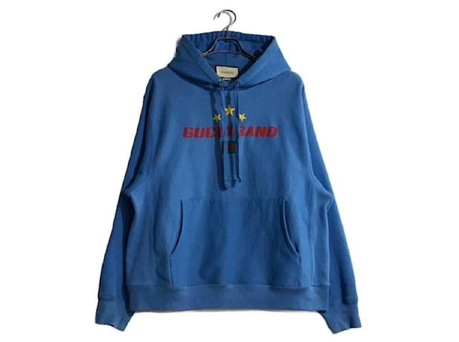 ****GUCCI Blue Embroidered Hoodie Cotton  ref.964817