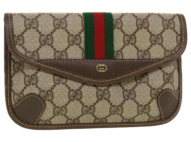 GUCCI GG Canvas Web Sherry Line Pouch PVC Leather Beige Red Green Auth yk7352  ref.964922
