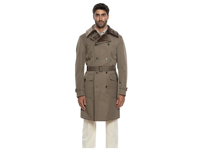 Corneliani padded belted trench coat Brown Cotton  ref.964934