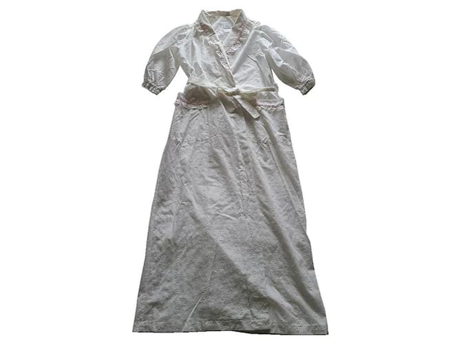 Autre Marque *** Robe de descanso bordado com ilhós branco Rosa Algodão  ref.964977