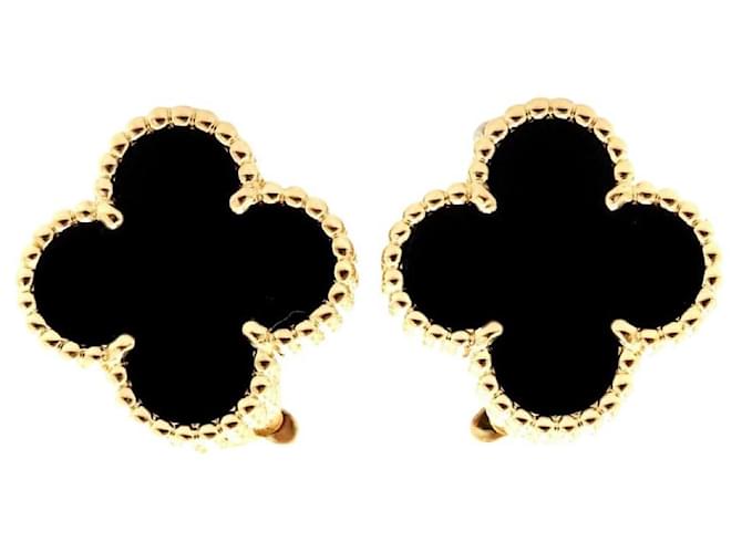 ***Pendientes Van Cleef & Arpels Vintage Alhambra 18k Oro amarillo y ónix Negro Gold hardware  ref.964980