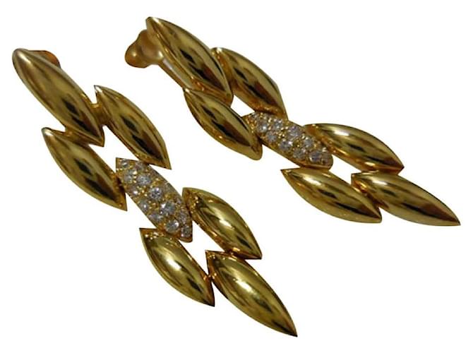 ***Cartier 18Boucles d'oreilles pendantes en or jaune avec diamants K Bijouterie dorée  ref.964990