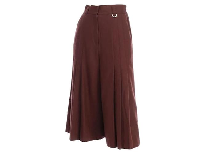 **Pantalon-culotte taille haute plissé Christian Dior Polyester Laine Chataigne  ref.964992