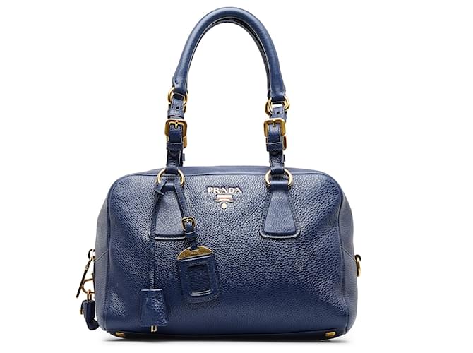 Prada Pebble Leather Shoulder Bag Blue