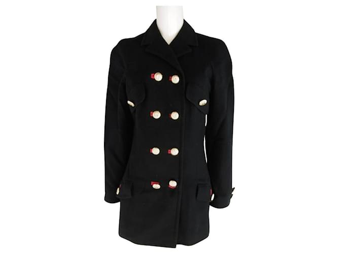 ***Versace Cashmere Wool Blazer Jacket Black Dark red Gold hardware  ref.965128
