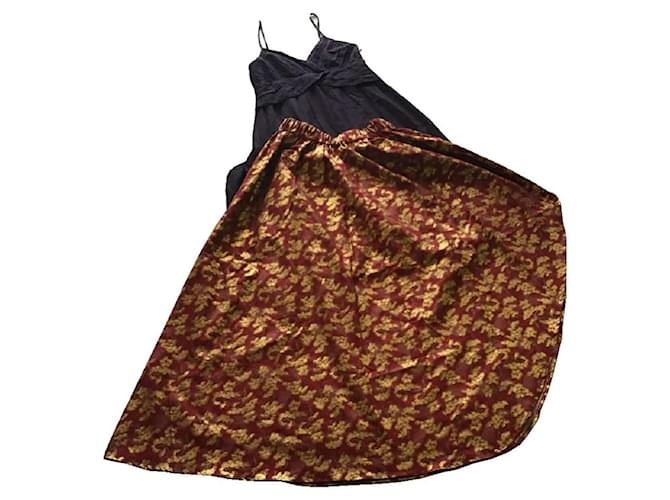 Autre Marque ***Conjunto de túnica de saia feito sob encomenda Vermelho Azul Seda Algodão Poliuretano  ref.965132