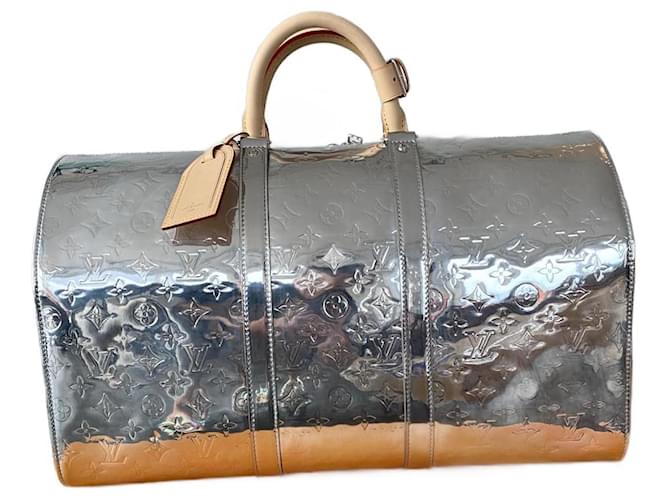 Keepall patent leather travel bag Louis Vuitton Silver in Patent