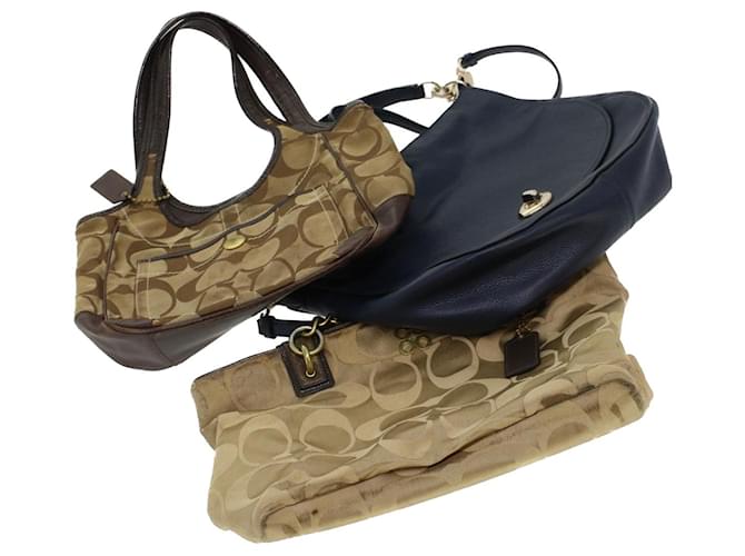 Coach Signature Shoulder Bag Canvas Leather 3Set Navy Brown Auth 44681 Navy  blue Cloth ref.965208 - Joli Closet