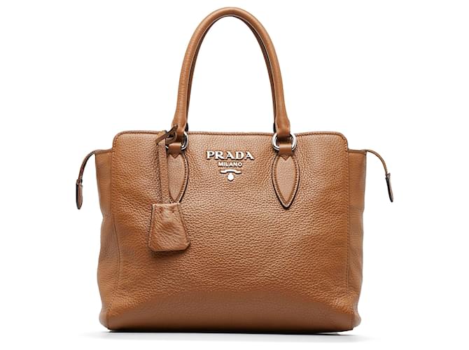 Prada Vitello Phenix Brown Leather Shoulder Bag ()