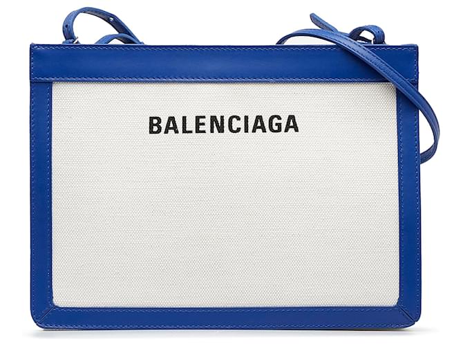 Balenciaga White Navy Pochette S Crossbody Cloth Cloth ref.965684 Joli Closet