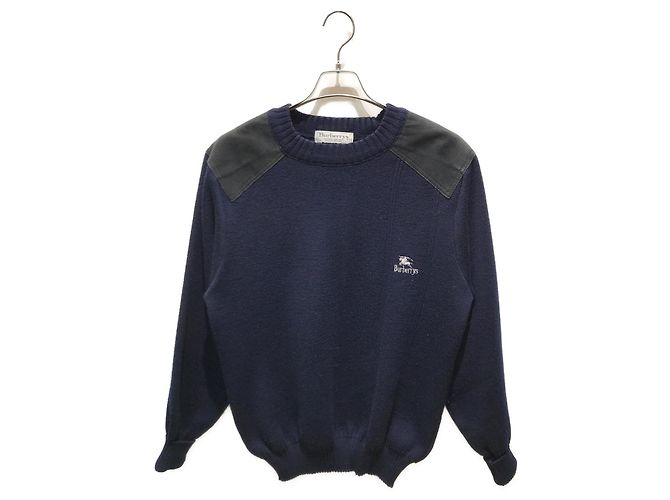 Burberry Pullover Marineblau Leder Wolle