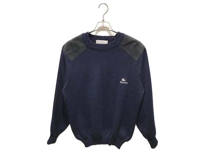 Burberry Sweaters Navy blue Leather Wool  ref.965753