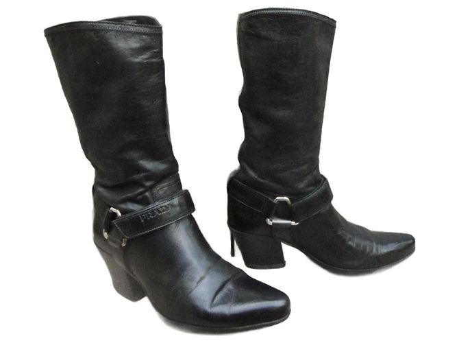Botas western Prada de cuero negro 36,5 IT