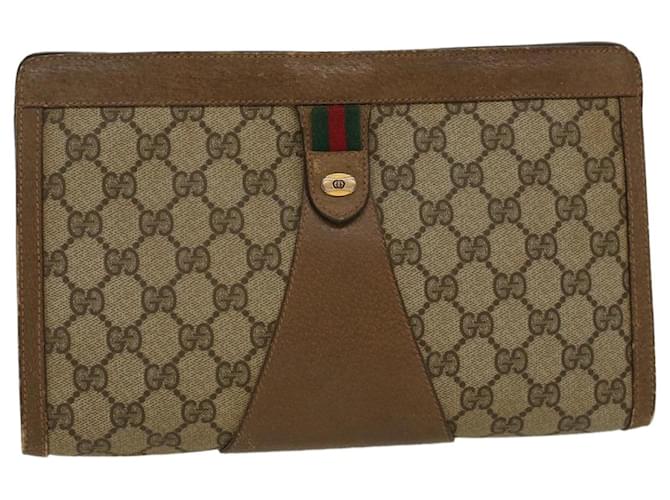 GUCCI GG Canvas Web Sherry Line Clutch Bag PVC Leather Beige Red Auth 45600  ref.965864
