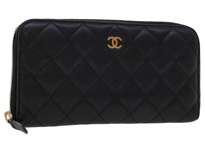 Chanel Caviar Quilted Large Gusset Zip Around Wallet Black