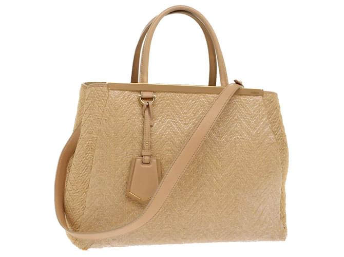 FENDI Two Joule Hand Bag Straw Beige Auth bs6299 Cloth  ref.965908