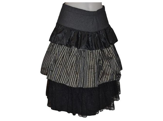 Luisa Spagnoli Wollmischung Midirock Schwarz Grau