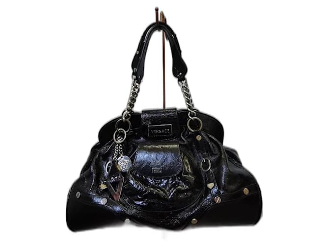 Gianni Versace Medusa-Tasche aus schwarzem Lackleder  ref.966098