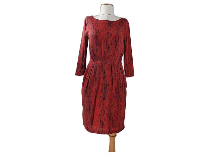 Hugo Boss Boss Orange Kleid Rot Bunt Viskose Mehrfarben