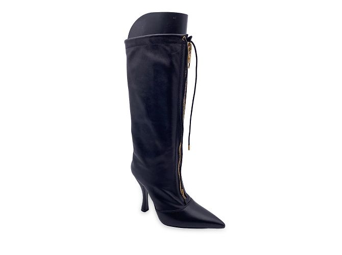 Versace Black Leather Heeled Boots with Central Zip Size 36