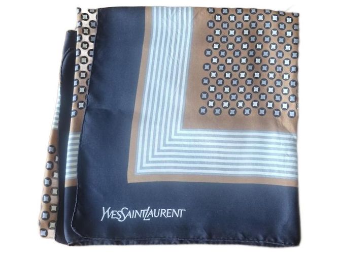 Yves Saint Laurent Silk Square Scarf Black Geometric
