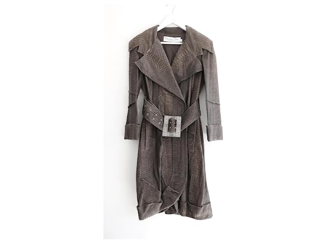 Dior fall 2006 Grey Python Leather Trench Coat  ref.966615