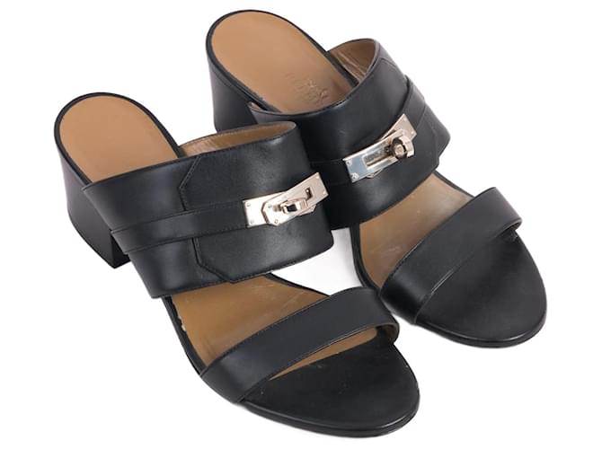 Kelly Hermès HERMES  Sandals EU 37 Leather Black  ref.966652