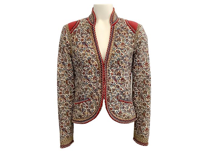 Talitha Ivory Multi Printed Silk Jacket with Wooden Beads Multiple colors