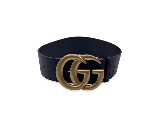 Gucci Women's Wide Leather Belt with Double G - Black - Belts