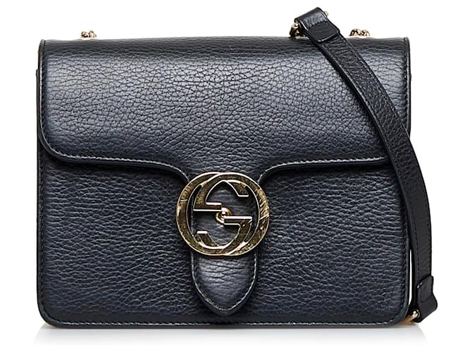 Gucci - GG Interlocking Leather Chain Top Handle Bag Black