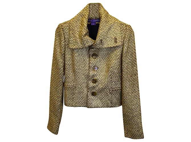 Ralph Lauren Collection Giacca monopetto intrecciata della collezione Ralph Lauren in tweed di lana color oro D'oro  ref.967052