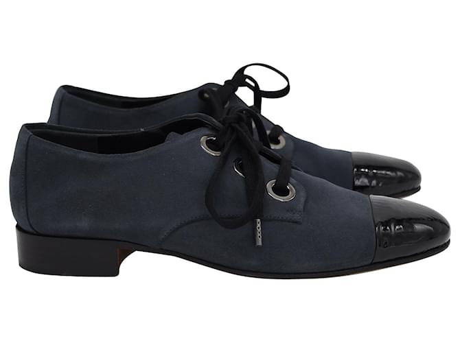 Moschino Lace-Up Oxfords in Navy Blue Suede  ref.967076