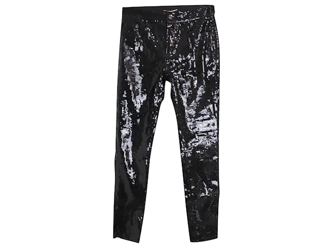 Saint Laurent Sequined Straight Pants in Black Cotton  ref.967104