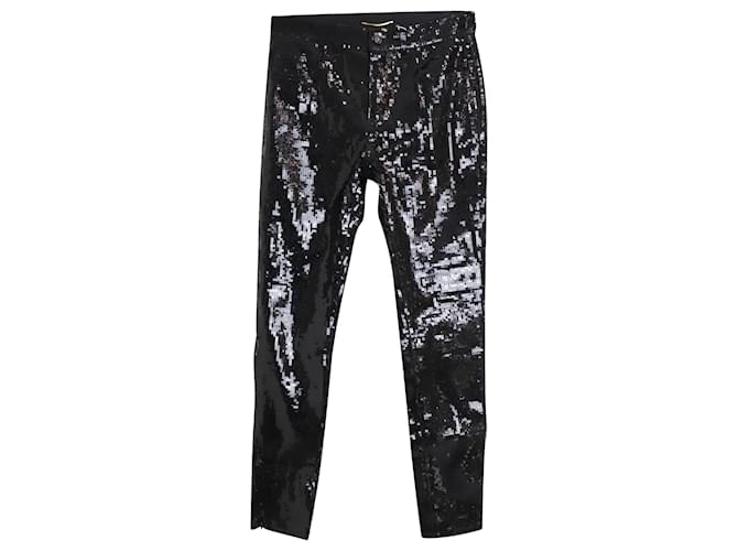 Pantaloni dritti con paillettes Saint Laurent in cotone nero  ref.967104
