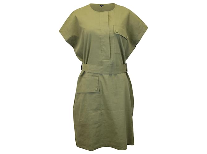 Theory Crewneck Utility Dress in Green Linen Olive green  ref.967106