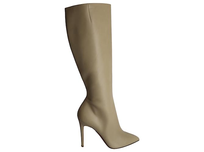Christian Louboutin Kate 85 Knee-high Stiletto Boots in Beige Calfskin Leather Brown Pony-style calfskin  ref.967151