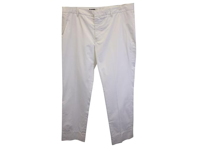 Jil Sander Straight-leg Trousers in Cream Cotton White  ref.967157