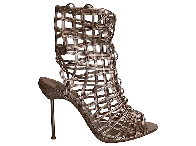 Sophia Webster Delphine Metallic Cage Lace-up Sandals in Gold Leather Golden  ref.967164