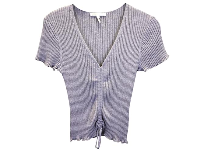 Maje Metallic Ribbed-knit Top in Silver Viscose Silvery Cellulose
