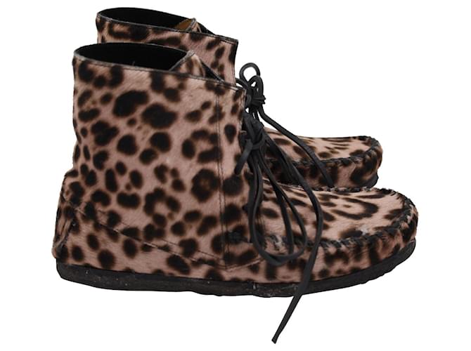 Isabel Marant Moccasin Boots in Animal Cowhide Leather Brown ref.967185 Joli Closet