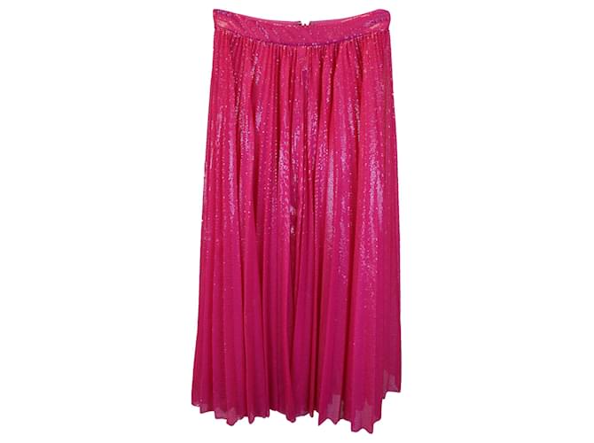 MSGM Pleated Sequin Midi Skirt In Pink Polyester  ref.967189