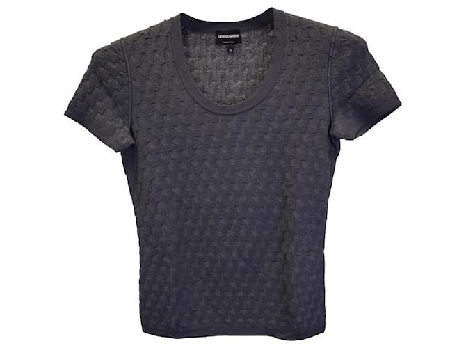 Giorgio Armani T-Shirt mit Jacquardmuster aus grauer Schurwolle Baumwolle  ref.967211