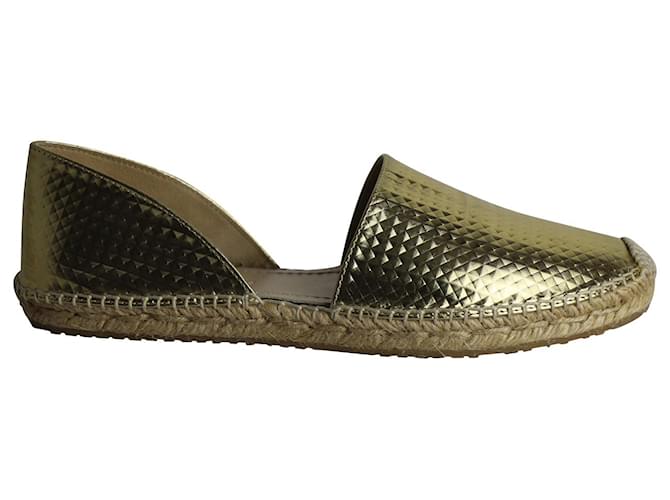 Jimmy Choo Dreya Zapatos planos de alpargata con relieve metálico en cuero dorado  ref.967216